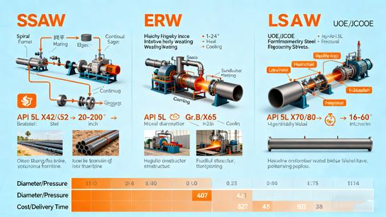 【Definitive Guide】SSAW, ERW, and LSAW Welded Steel Pipe Full Analysis: Manufacturing Processes, API 5L Standards, and Application Selection Strategy